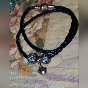 Pandora Navy Braided Bracelet with Heart Charm